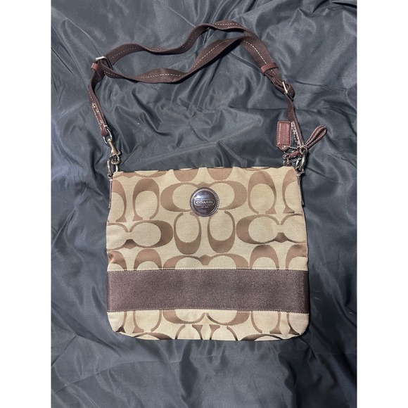 Coach Handbags - Coach Signature File Bag Khaki Brown Canvas Crossbody Messenger Bag F17490